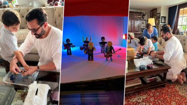 Saif Ali Khan Helps Taimur Build Rock Band Stage With Recycled Paper on Independence Day (Watch Video)